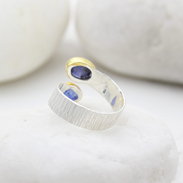 Tanzanite & Iolite Gemstone Adjustable Textured Silver Ring