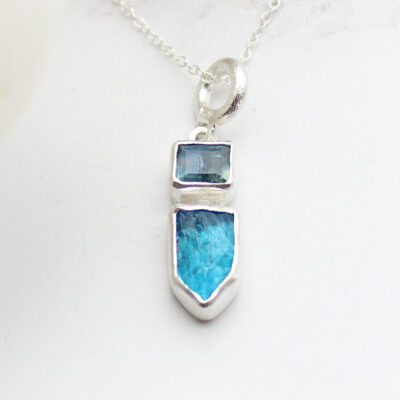 Handmade Kyanite & Apatite Gemstone Silver Pendant