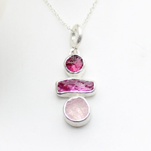 Handmade Pink Tourmaline & Morganite Gemstone Silver Pendant