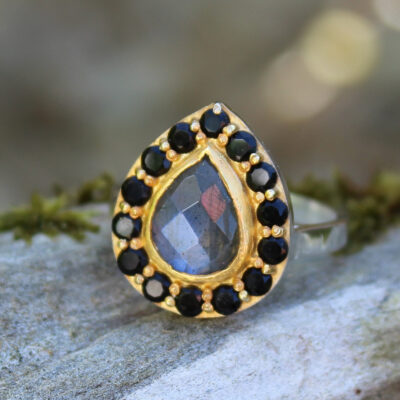 Labradorite & Black Spinel Cocktail Ring