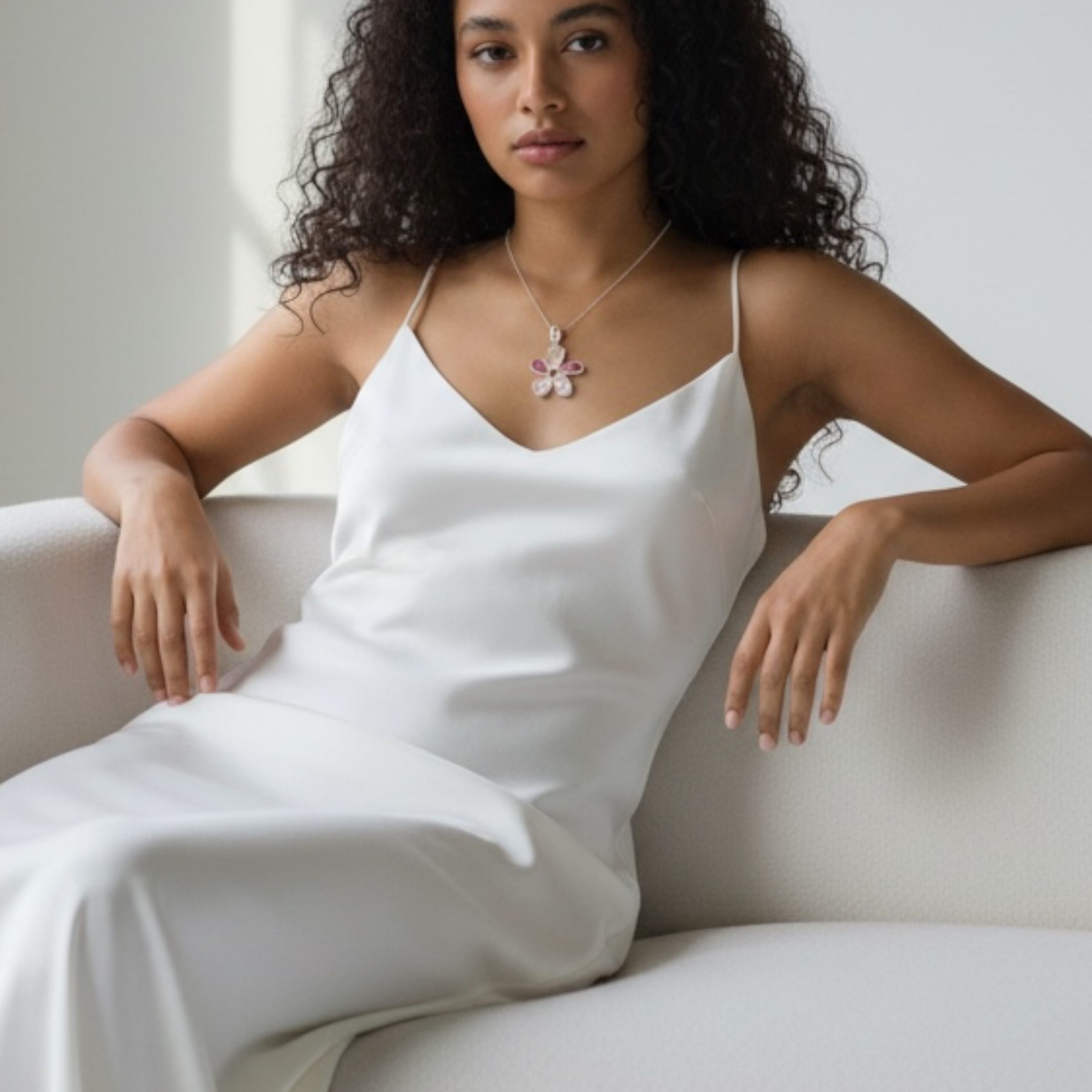 Morganite and Pink Tourmaline Gemstone Flower Ladies Pendant