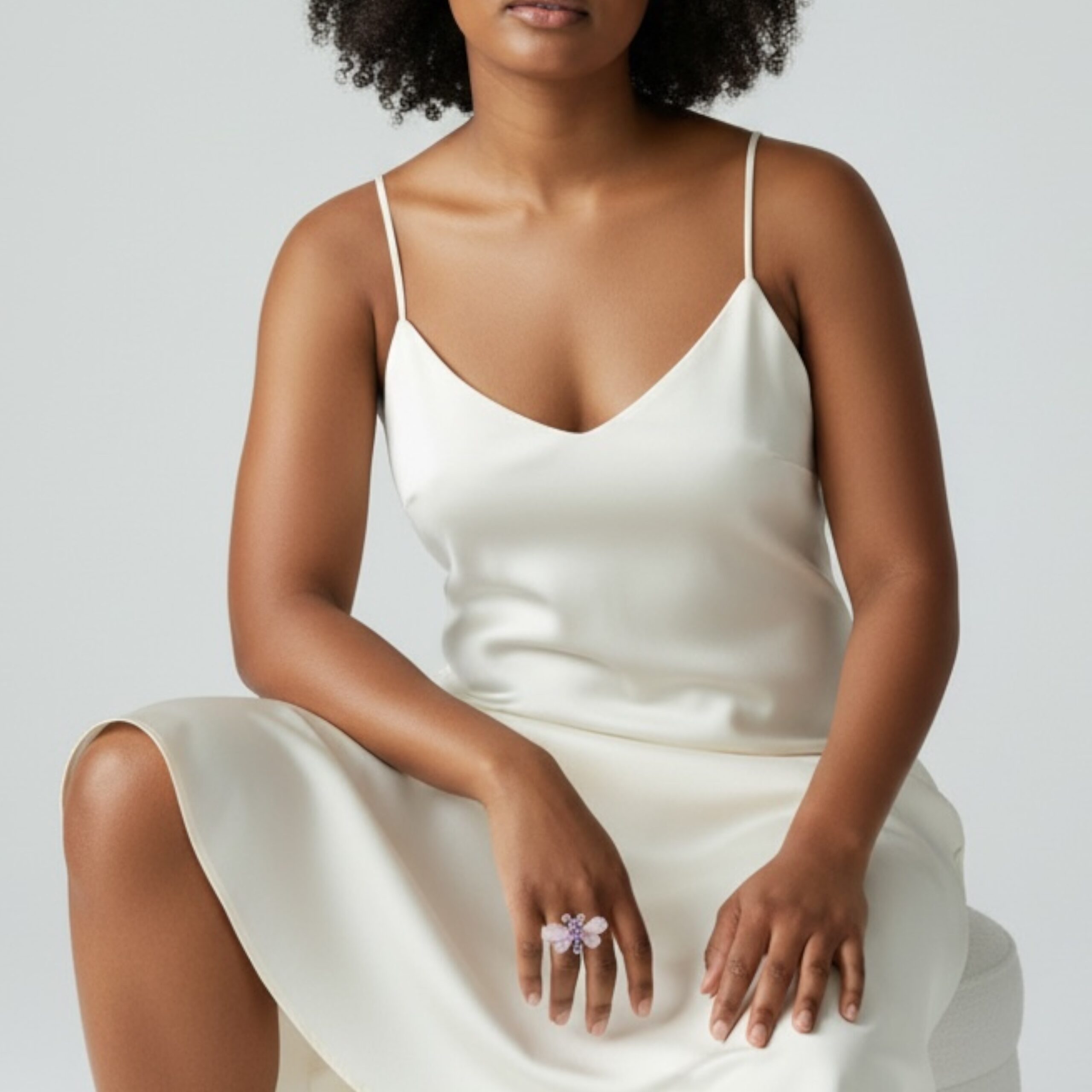 Morganite & Amethyst Gemstone Butterfly Adjustable Sterling Silver Ring