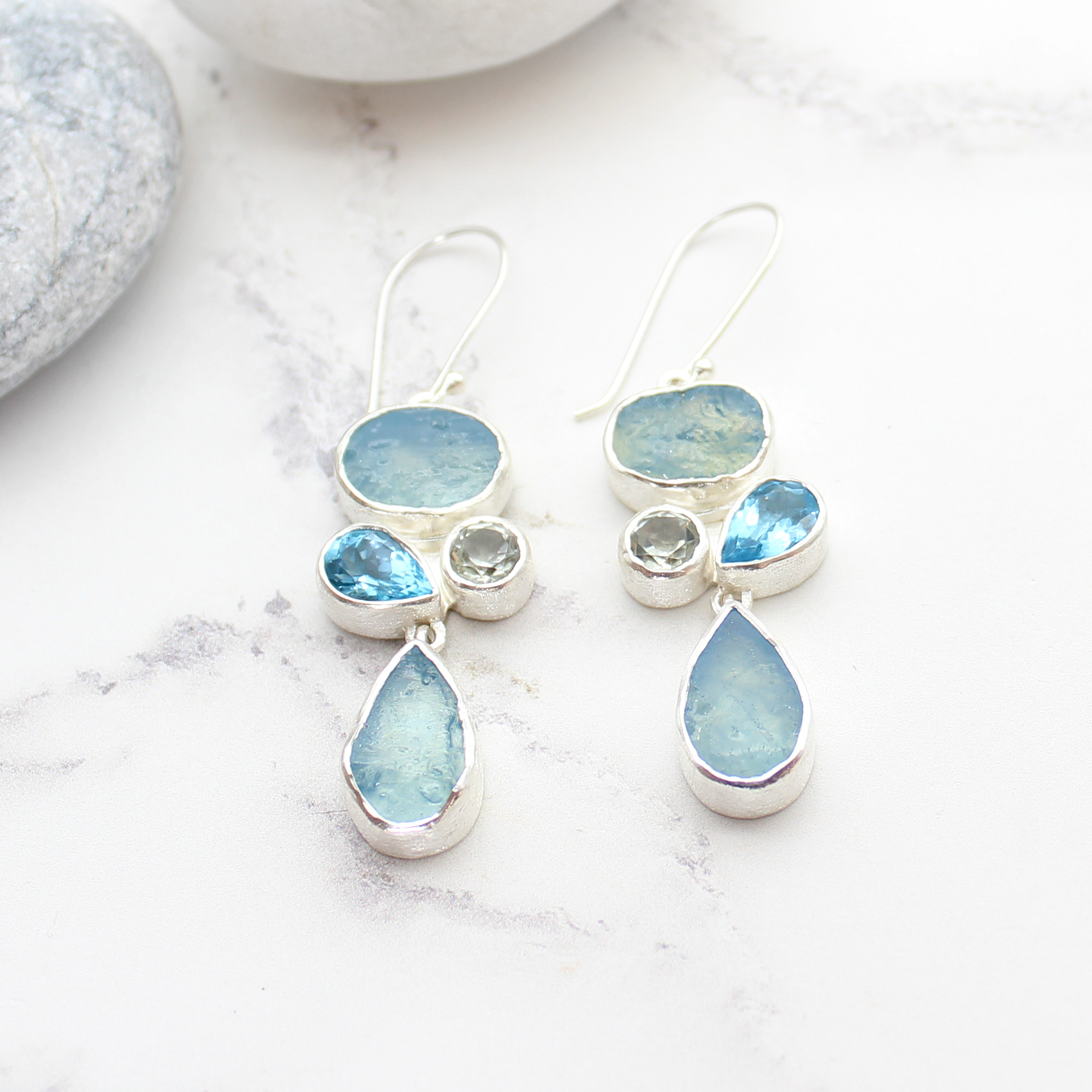 Aquamarine & Blue Topaz Gemstone Ladies Sterling Silver Earrings