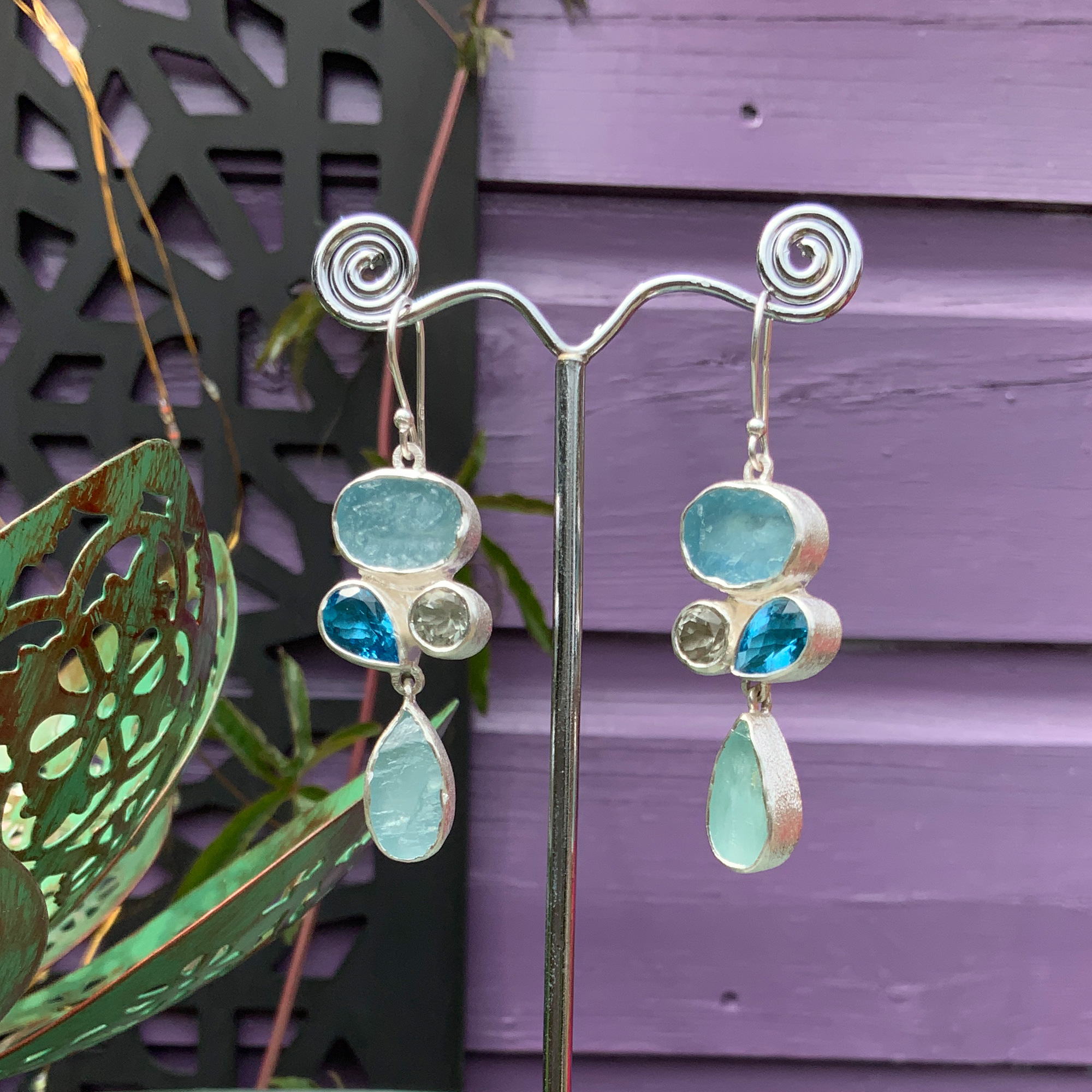 Aquamarine & Blue Topaz Gemstone Ladies Sterling Silver Earrings