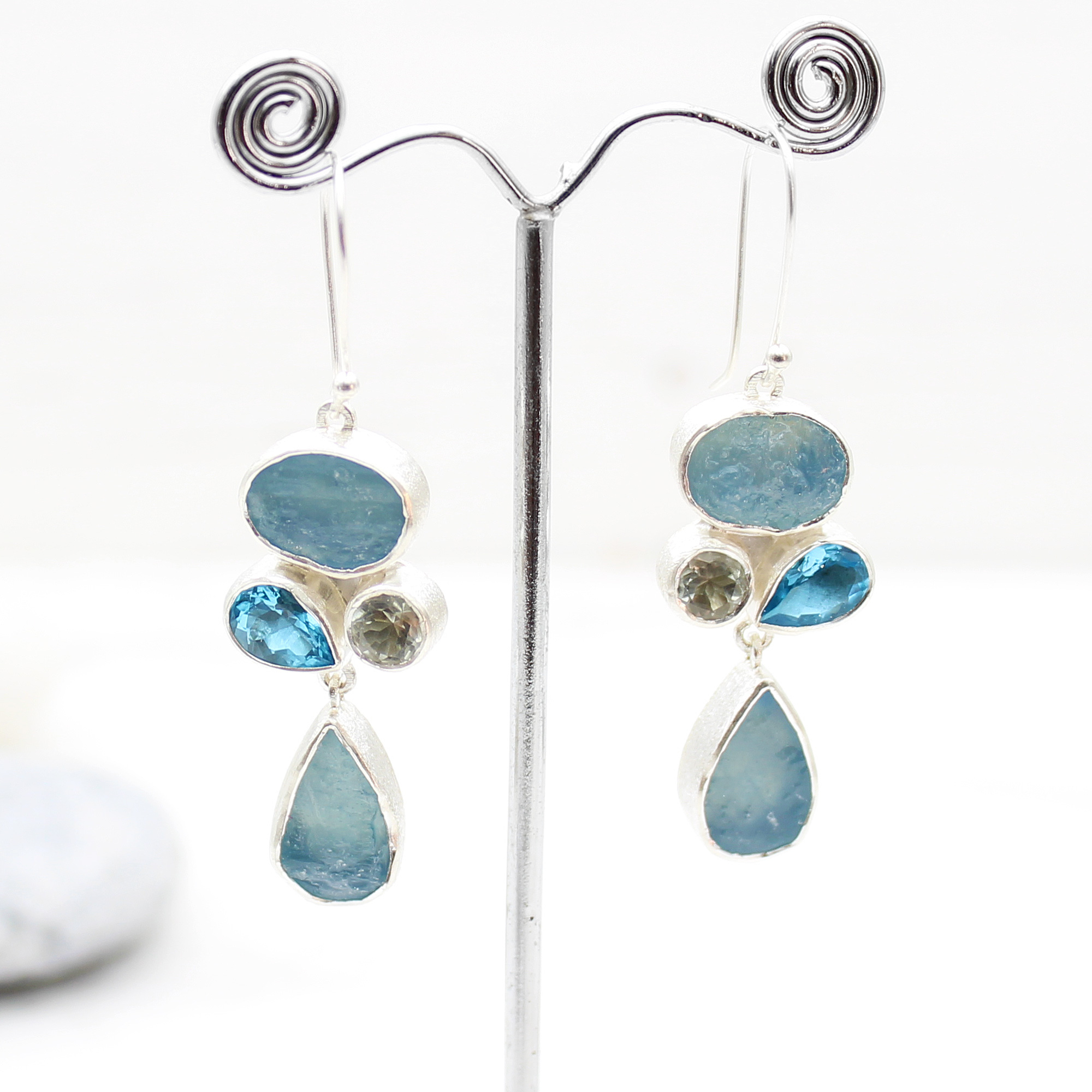 Aquamarine & Blue Topaz Gemstone Ladies Sterling Silver Earrings