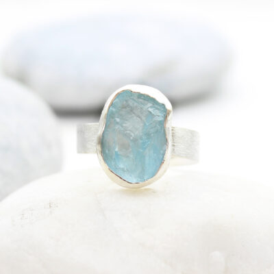 Aquamarine Handmade Gemstone Chunky Sterling Silver Ring