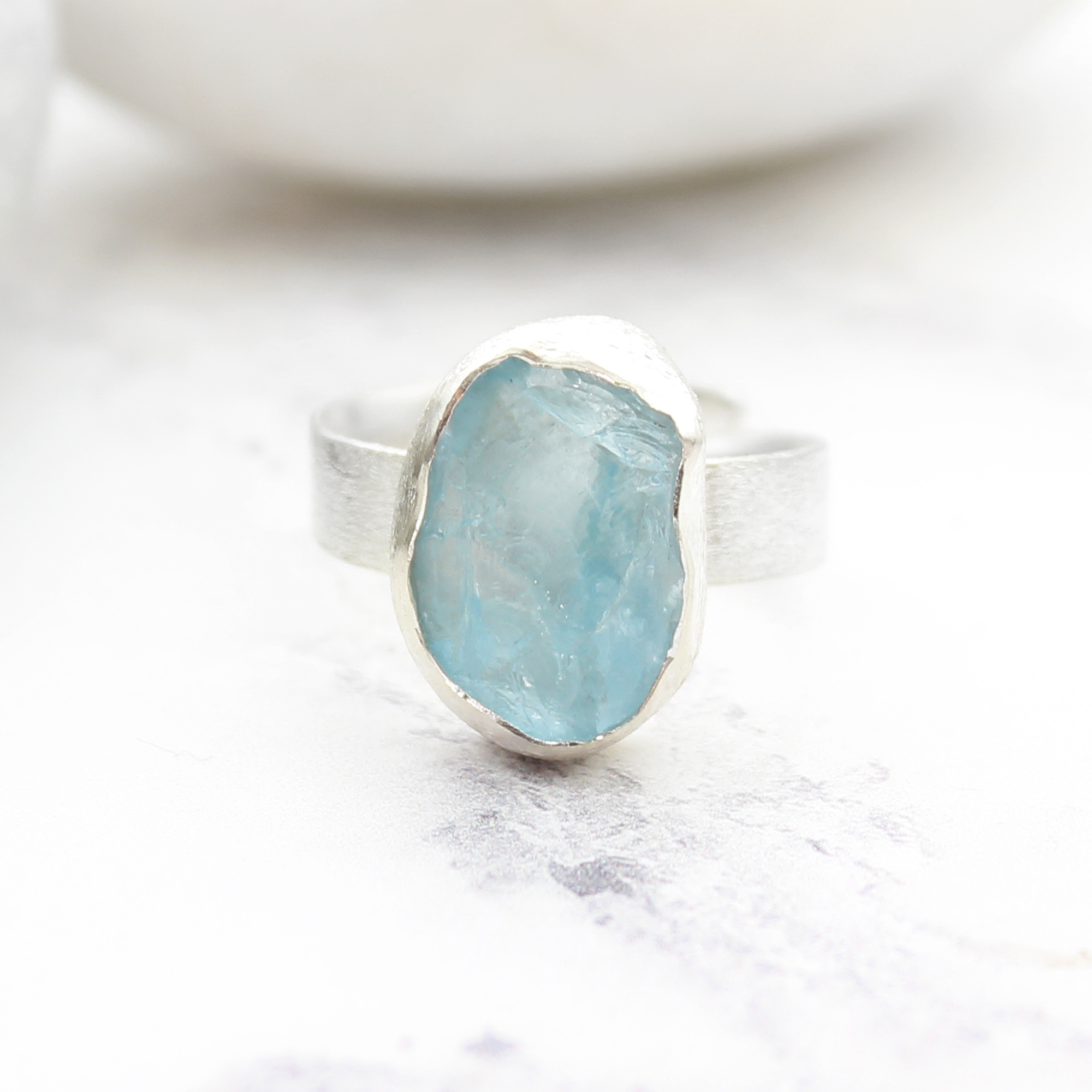 Aquamarine Handmade Gemstone Chunky Sterling Silver Ring