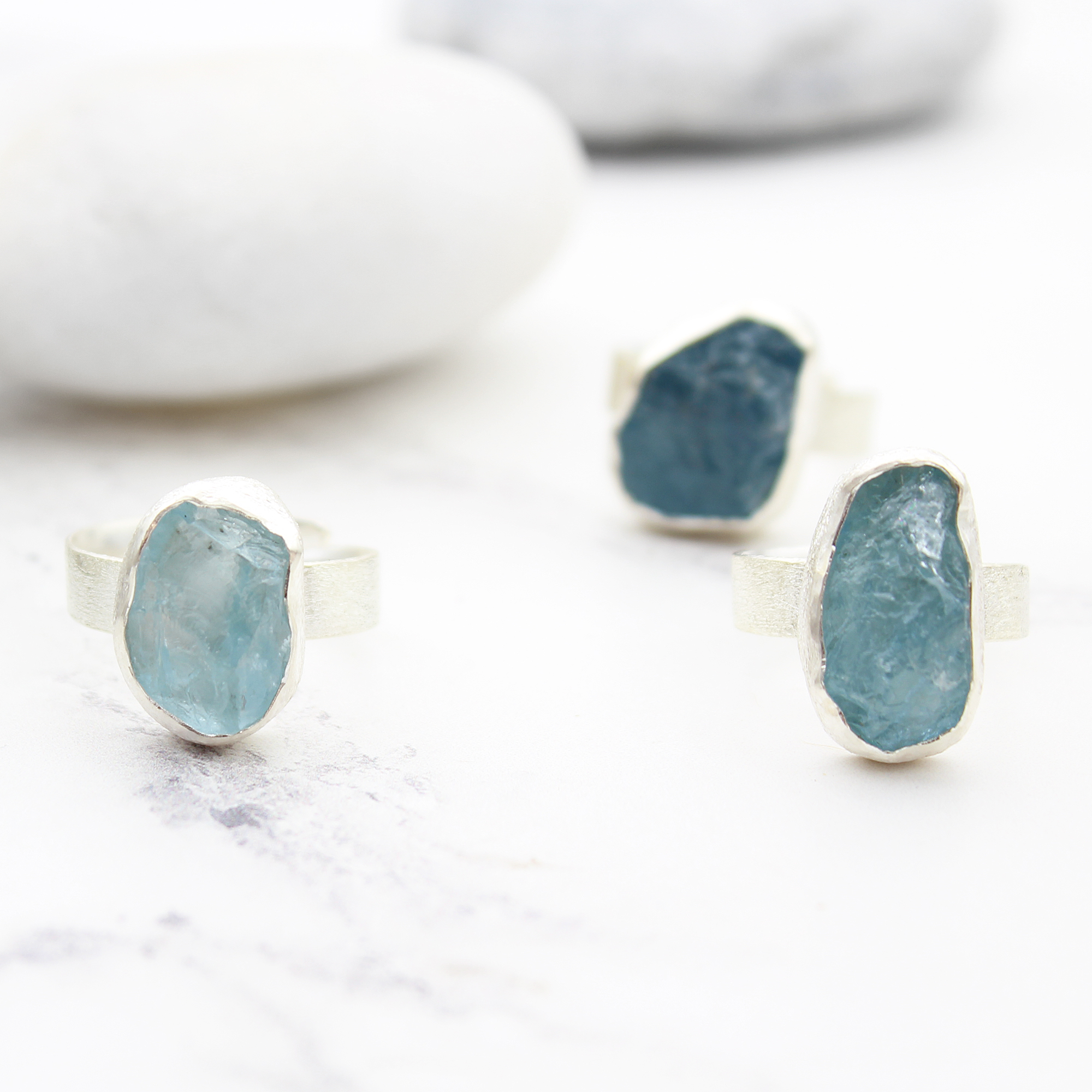 Aquamarine Handmade Gemstone Chunky Sterling Silver Ring