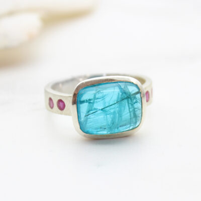 Apatite & Ruby Textured Sterling Silver Ring