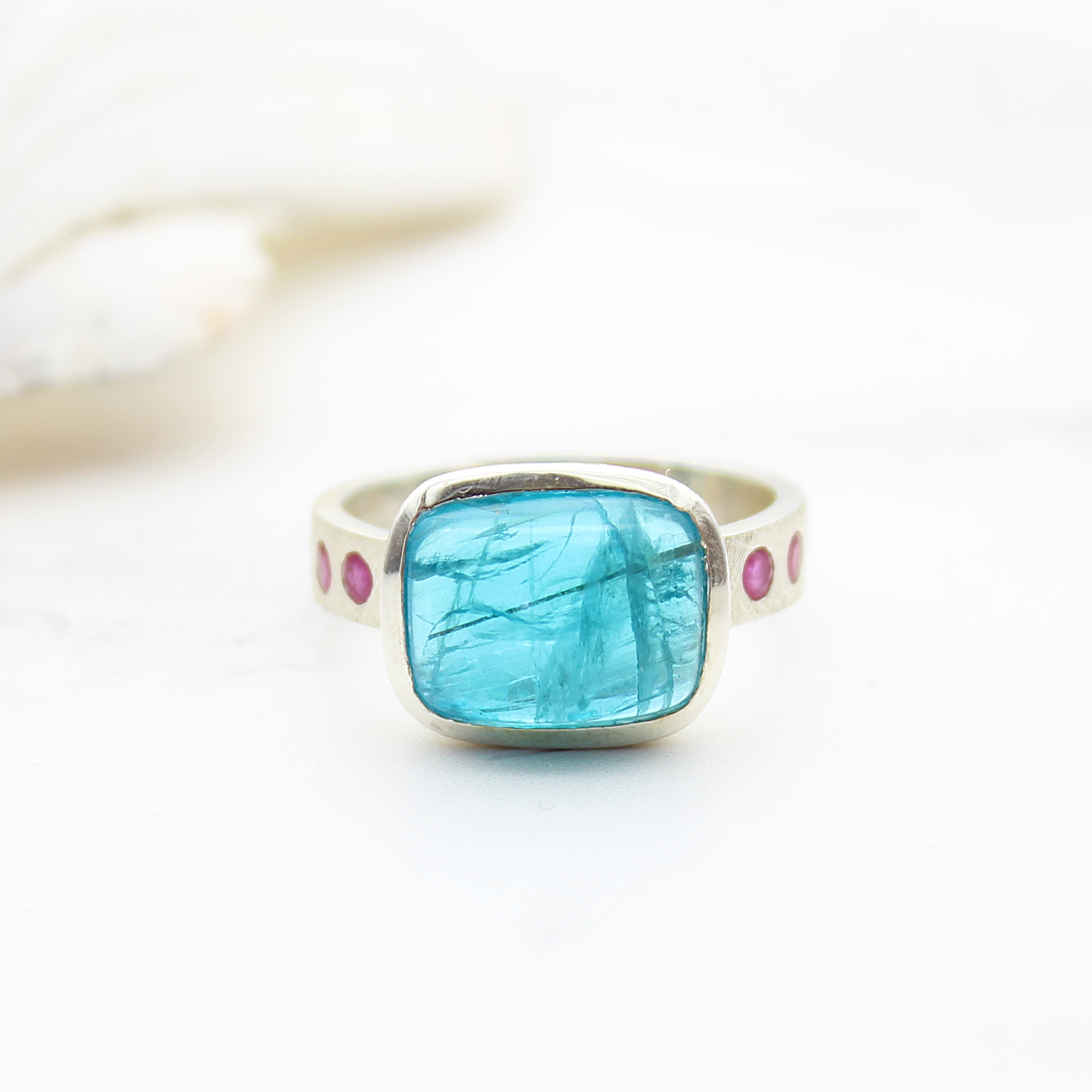 Apatite & Ruby Textured Sterling Silver Ring
