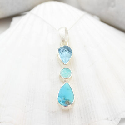 Aquamarine, Amazonite & Turquoise Gemstone Sterling Silver Pendant
