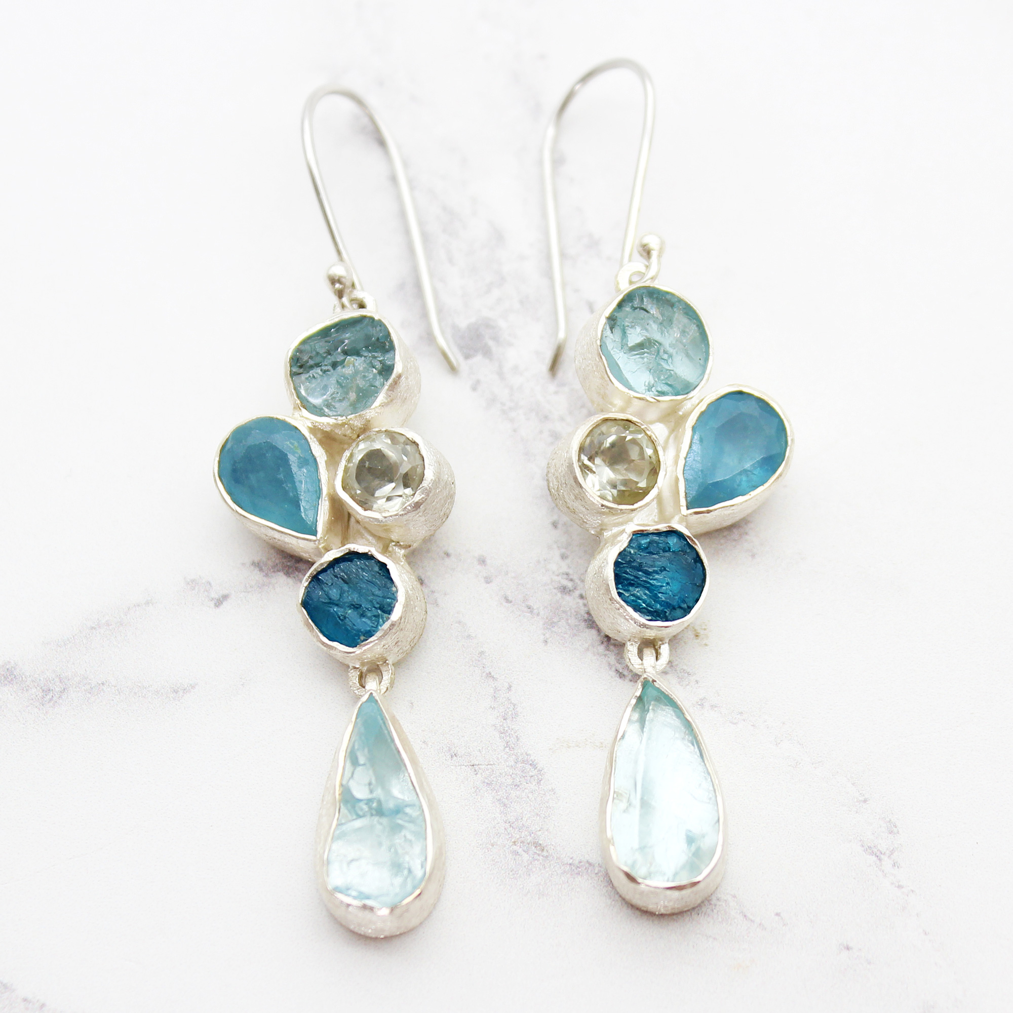 Statement Aquamarine & Apatite Gemstone Ladies Sterling Silver Earrings