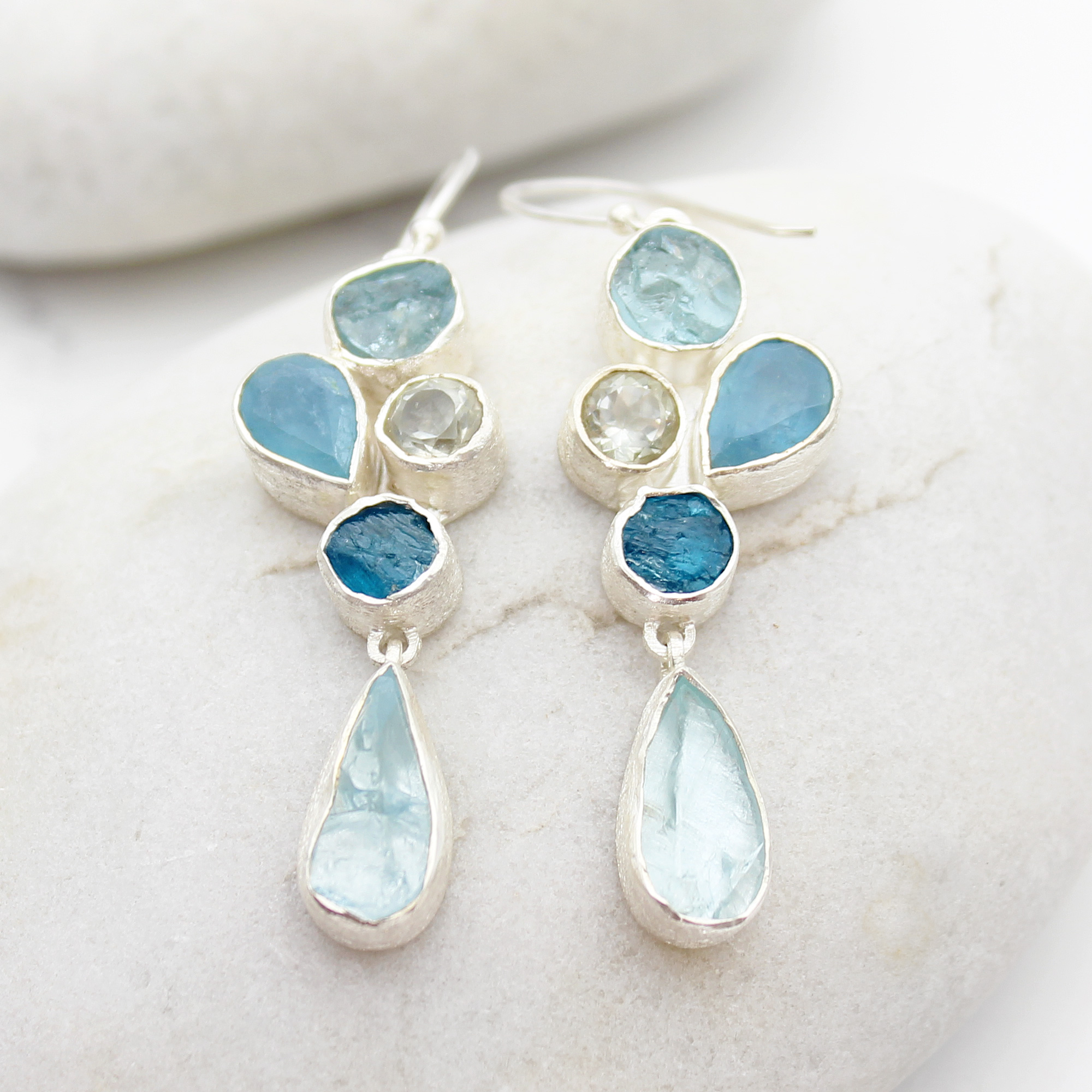 Statement Aquamarine & Apatite Gemstone Ladies Sterling Silver Earrings