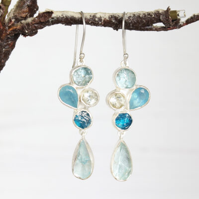 Statement Aquamarine & Apatite Gemstone Ladies Sterling Silver Earrings