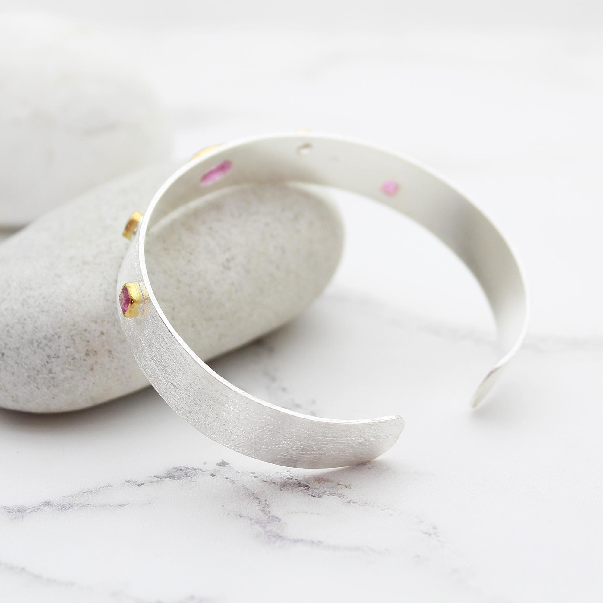 Pink Tourmaline Gemstone Sterling Silver Cuff Bracelet