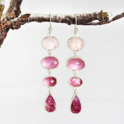 Statement Ruby, Tourmaline & Morganite Gemstone Ladies Sterling Silver Earrings