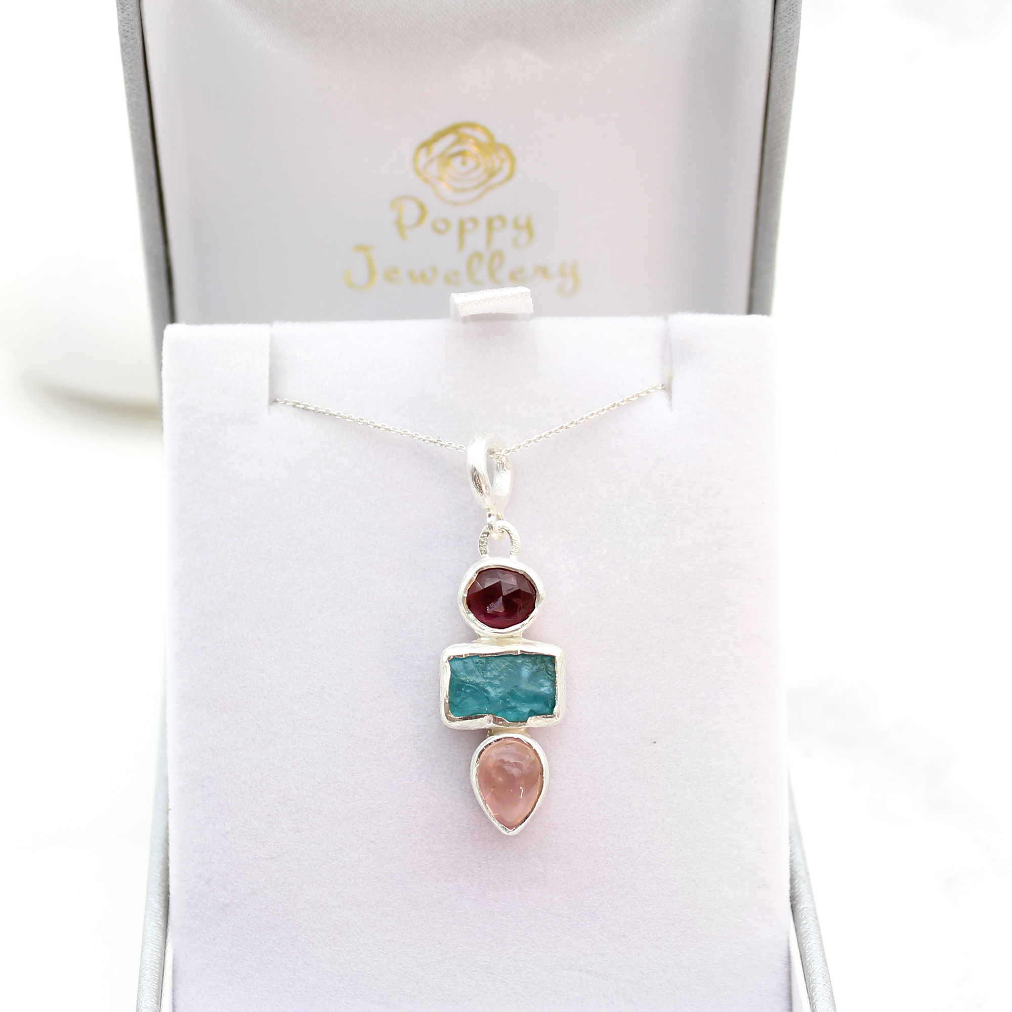 Handmade Pink Tourmaline, Apatite & Rose Quartz Gemstone Pendant