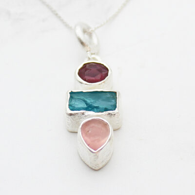 Handmade Pink Tourmaline, Apatite & Rose Quartz Gemstone Pendant